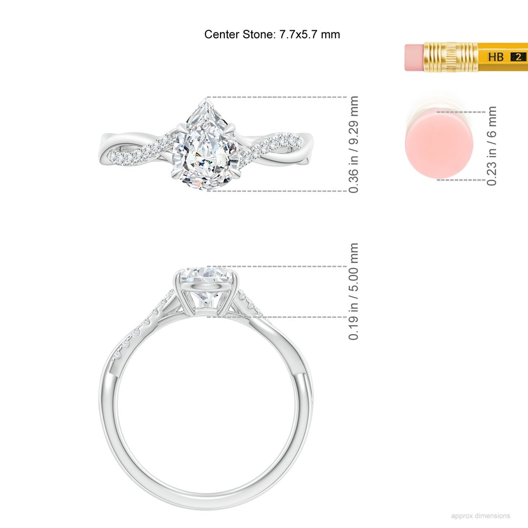 7.7x5.7mm FGVS Lab-Grown Pear-Shaped Diamond Twisted Shank Engagement Ring in White Gold - ruler