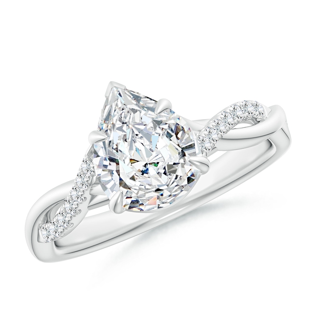 9x7mm FGVS Lab-Grown Pear-Shaped Diamond Twisted Shank Engagement Ring in White Gold