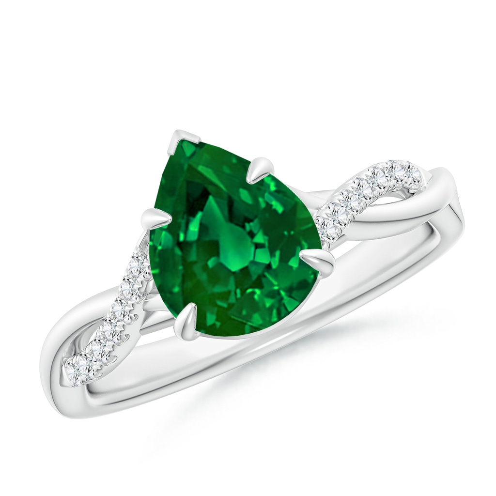 9x7mm Labgrown Lab-Grown Pear-Shaped Emerald Twisted Shank Engagement Ring in White Gold