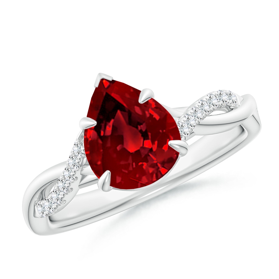 9x7mm Labgrown Lab-Grown Pear-Shaped Ruby Twisted Shank Engagement Ring in 18K White Gold 