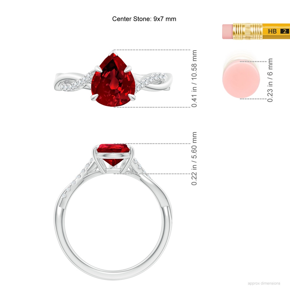 9x7mm Labgrown Lab-Grown Pear-Shaped Ruby Twisted Shank Engagement Ring in 18K White Gold ruler