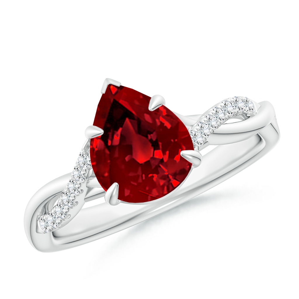 9x7mm Labgrown Lab-Grown Pear-Shaped Ruby Twisted Shank Engagement Ring in White Gold