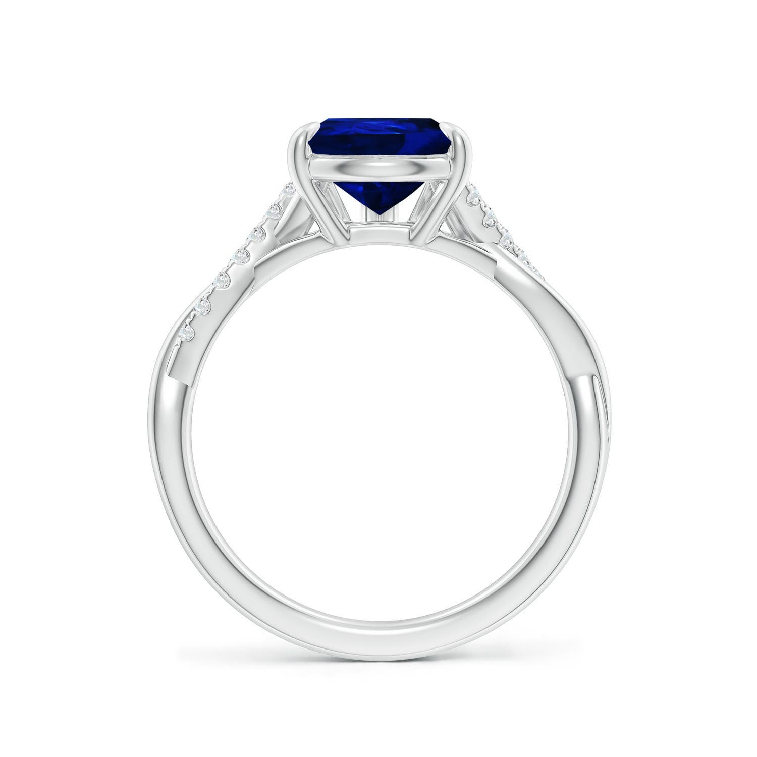 10x8mm Labgrown Lab-Grown Pear-Shaped Blue Sapphire Twisted Shank Engagement Ring in 18K White Gold