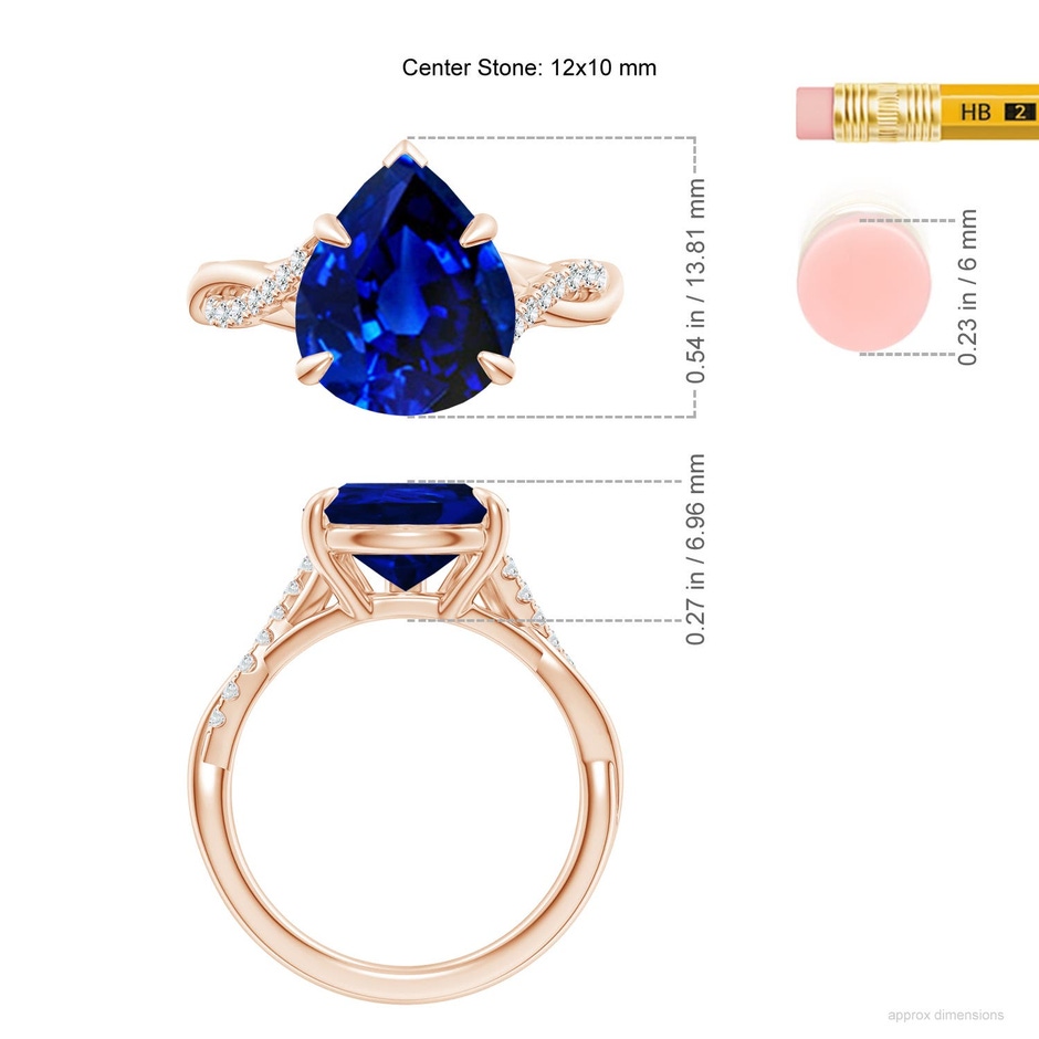 12x10mm Labgrown Lab-Grown Pear-Shaped Blue Sapphire Twisted Shank Engagement Ring in Rose Gold ruler
