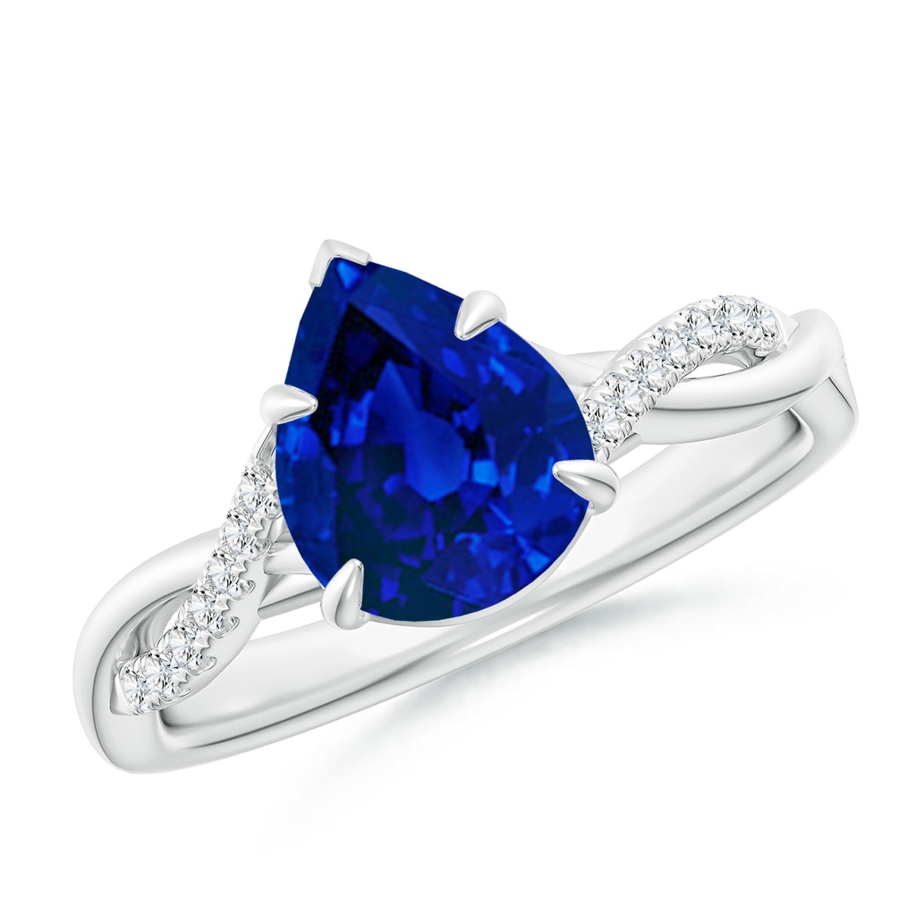 9x7mm Labgrown Lab-Grown Pear-Shaped Blue Sapphire Twisted Shank Engagement Ring in White Gold