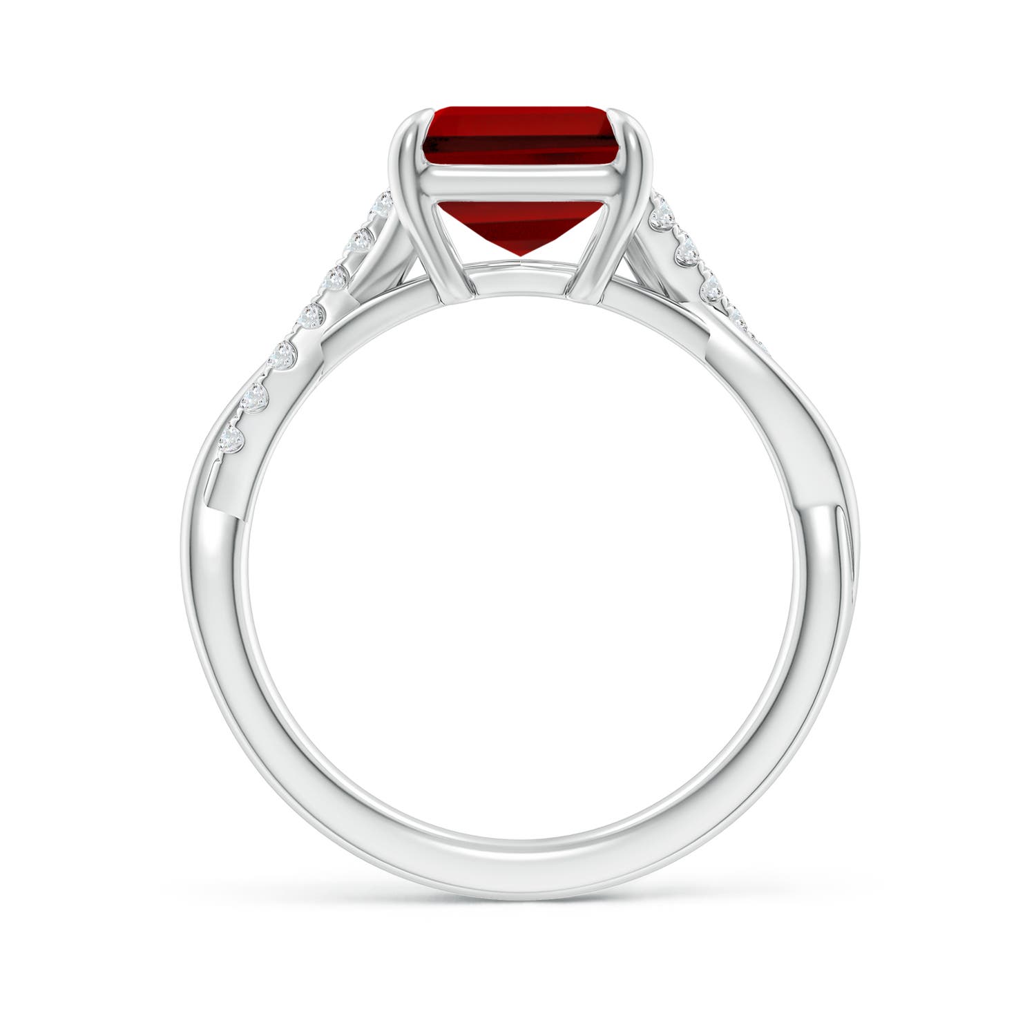 10x8mm Labgrown Lab-Grown Emerald-Cut Ruby Twisted Shank Engagement Ring in 18K White Gold