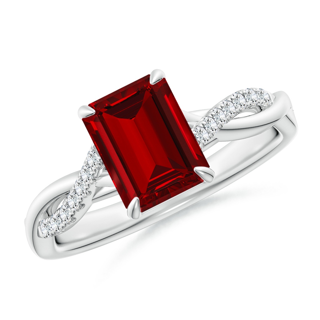 8x6mm Labgrown Lab-Grown Emerald-Cut Ruby Twisted Shank Engagement Ring in White Gold