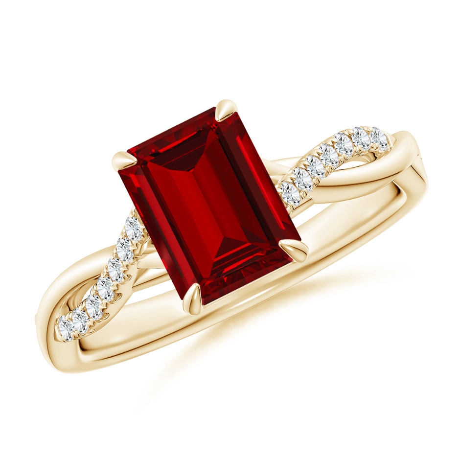 8x6mm Labgrown Lab-Grown Emerald-Cut Ruby Twisted Shank Engagement Ring in Yellow Gold 