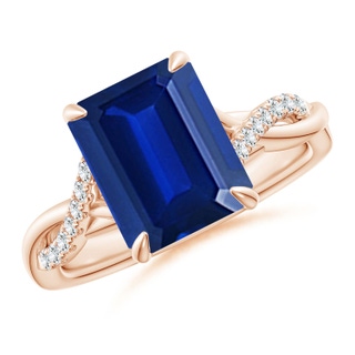 10x8mm Labgrown Lab-Grown Emerald-Cut Blue Sapphire Twisted Shank Engagement Ring in 18K Rose Gold