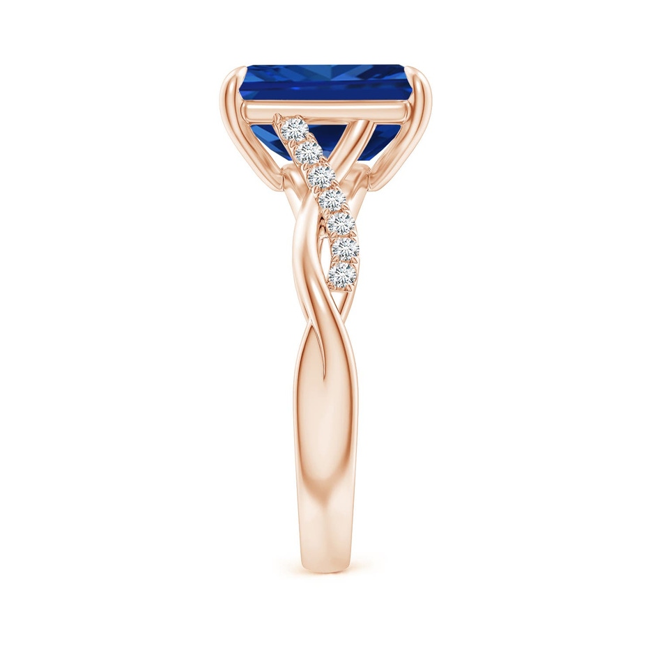 10x8mm Labgrown Lab-Grown Emerald-Cut Blue Sapphire Twisted Shank Engagement Ring in 18K Rose Gold side 299