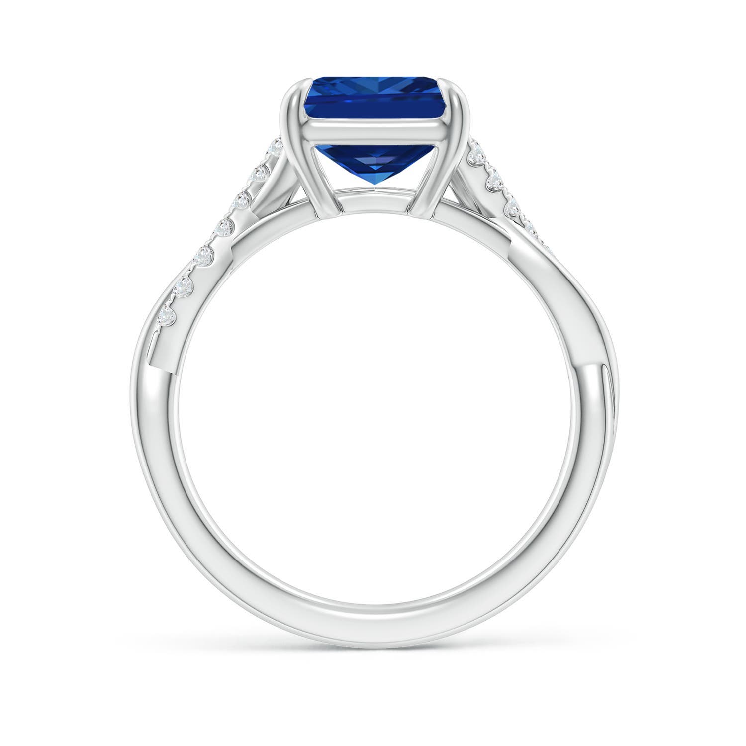 10x8mm Labgrown Lab-Grown Emerald-Cut Blue Sapphire Twisted Shank Engagement Ring in 18K White Gold