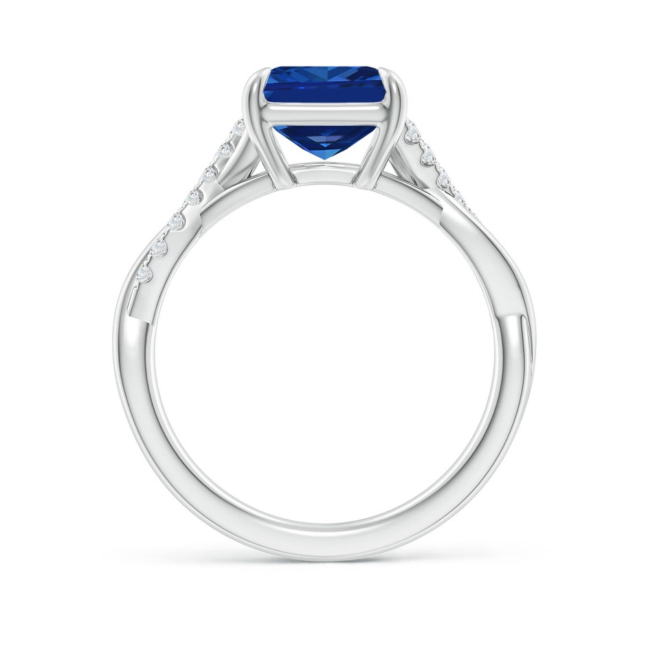 10x8mm Labgrown Lab-Grown Emerald-Cut Blue Sapphire Twisted Shank Engagement Ring in 18K White Gold side 199