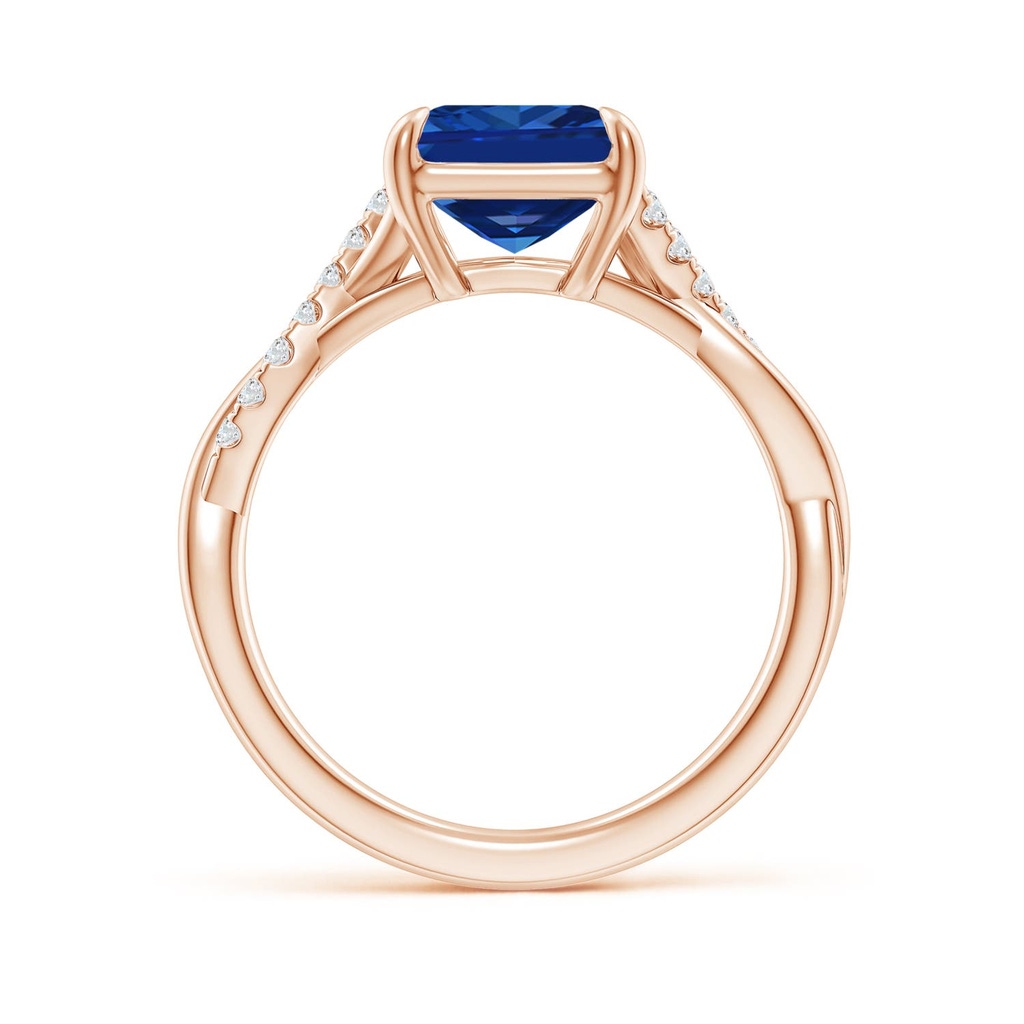 10x8mm Labgrown Lab-Grown Emerald-Cut Blue Sapphire Twisted Shank Engagement Ring in Rose Gold - side 199