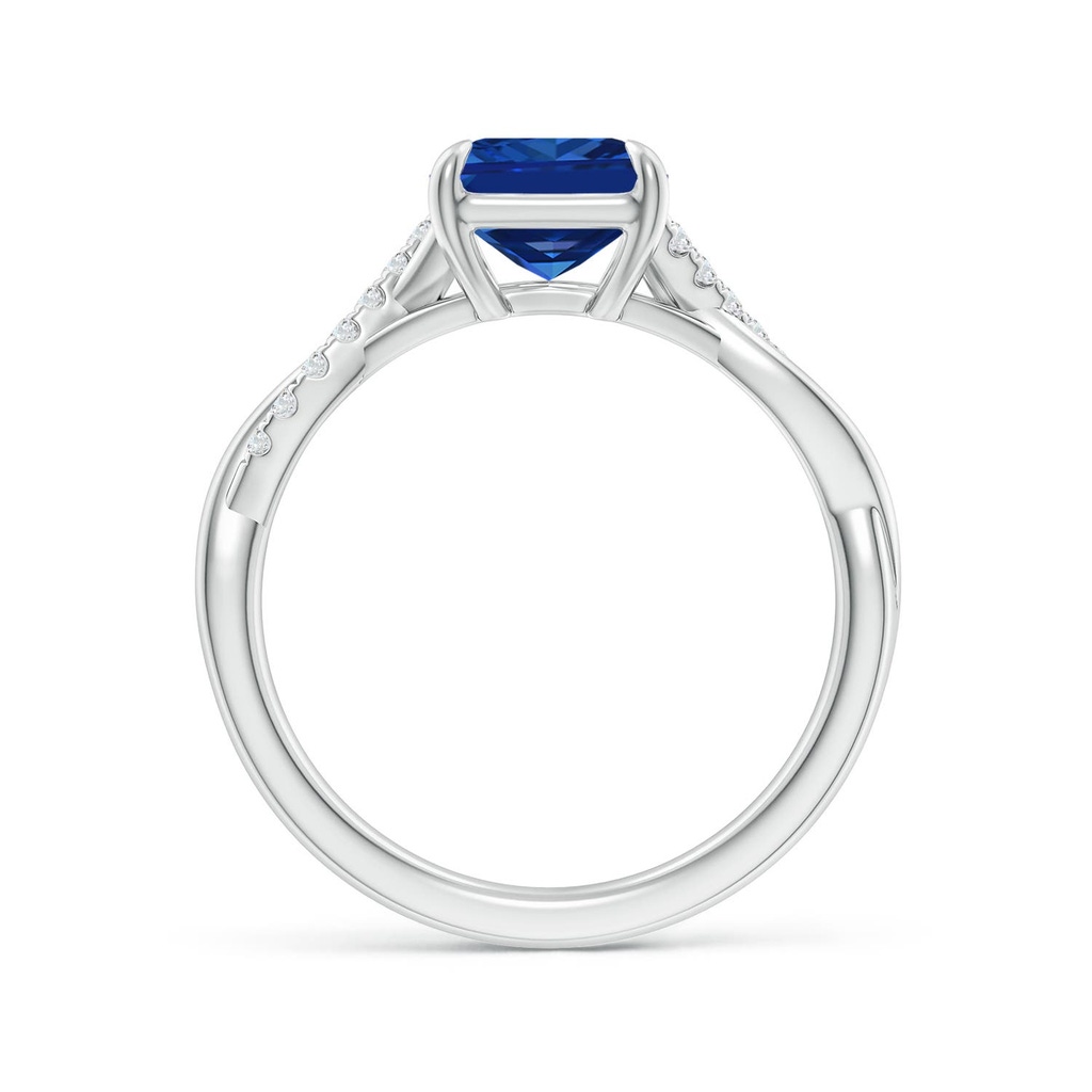 9x7mm Labgrown Lab-Grown Emerald-Cut Blue Sapphire Twisted Shank Engagement Ring in 18K White Gold - side 199