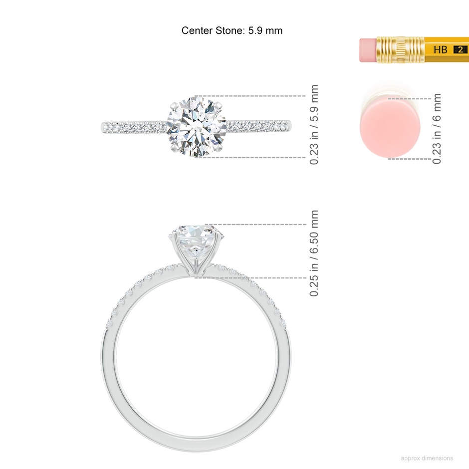 5.9mm FGVS Lab-Grown Peg Head Round Diamond Classic Engagement Ring in P950 Platinum ruler