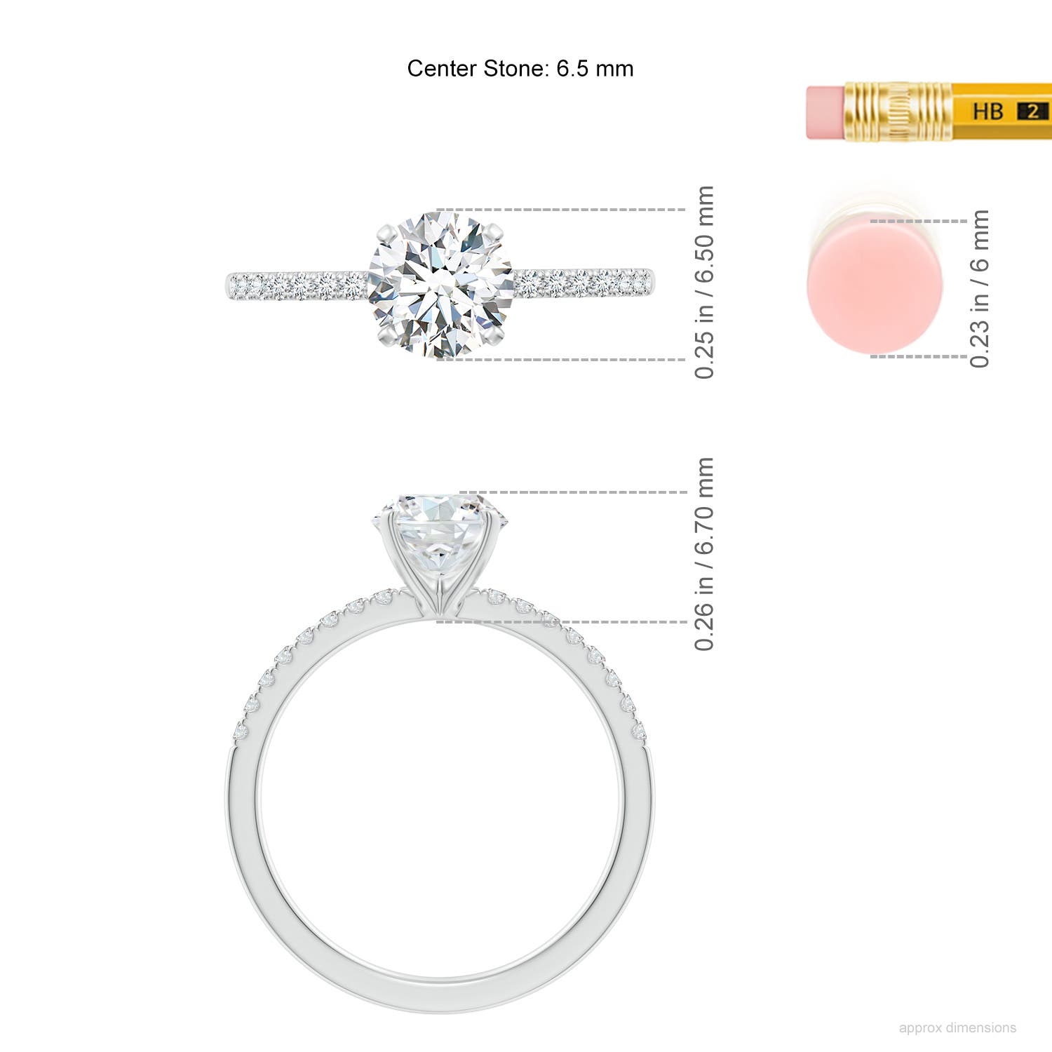 6.4mm FGVS Lab-Grown Peg Head Round Diamond Classic Engagement Ring in 18CT White Gold - ruler