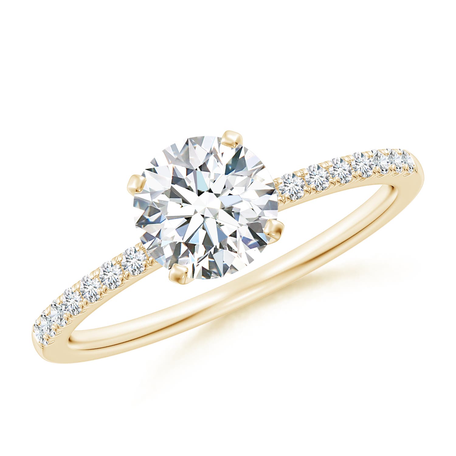 6.4mm FGVS Lab-Grown Peg Head Round Diamond Classic Engagement Ring in 18K Yellow Gold