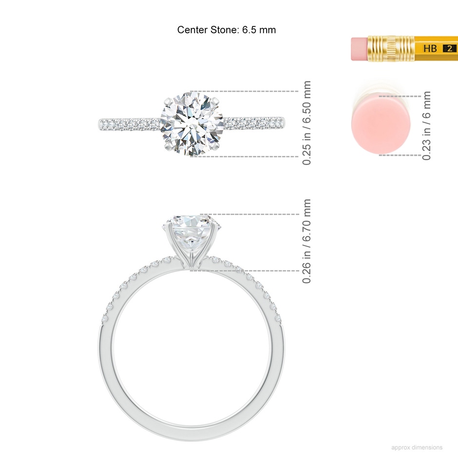 6.4mm FGVS Lab-Grown Peg Head Round Diamond Classic Engagement Ring in P950 Platinum ruler