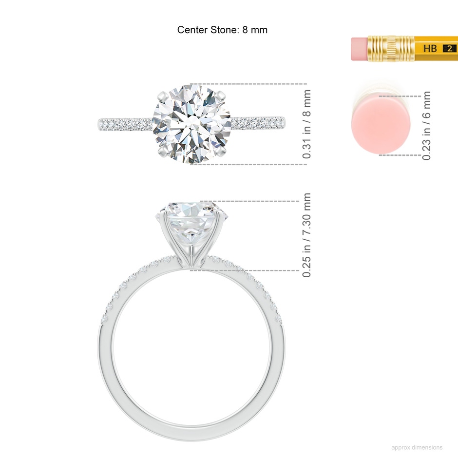 8mm FGVS Lab-Grown Peg Head Round Diamond Classic Engagement Ring in P950 Platinum ruler