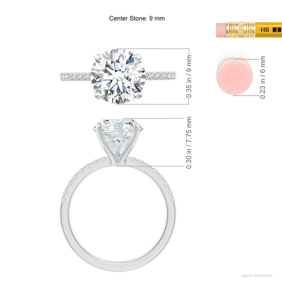9.2mm FGVS Lab-Grown Peg Head Round Diamond Classic Engagement Ring in 18K White Gold ruler