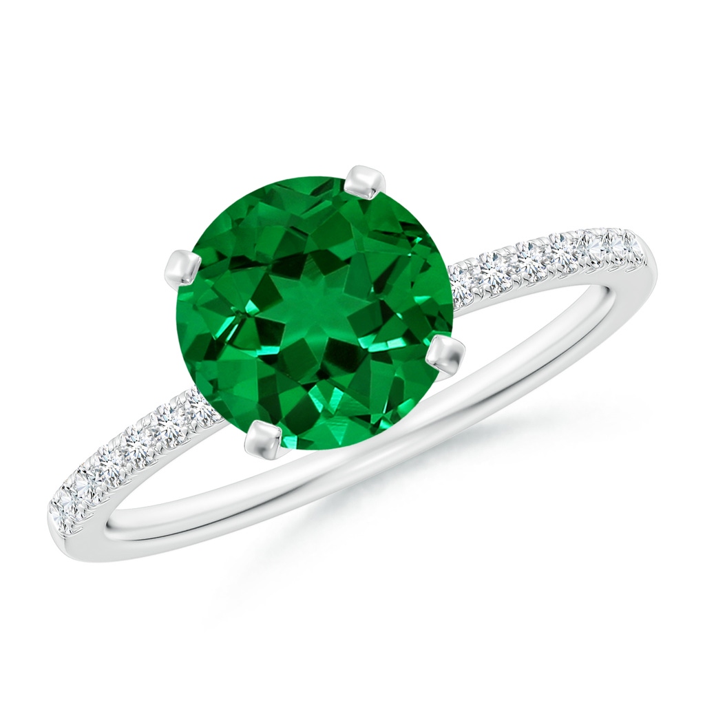 8mm Labgrown Lab-Grown Peg Head Round Emerald Classic Engagement Ring in White Gold