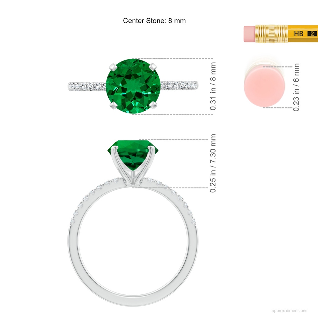 8mm Labgrown Lab-Grown Peg Head Round Emerald Classic Engagement Ring in White Gold ruler