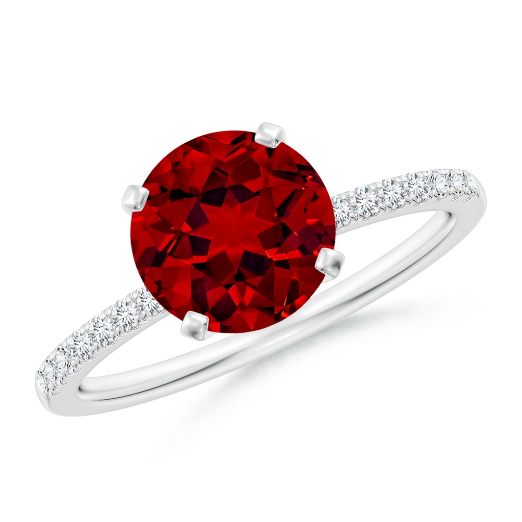 8mm Labgrown Lab-Grown Peg Head Round Ruby Classic Engagement Ring in White Gold