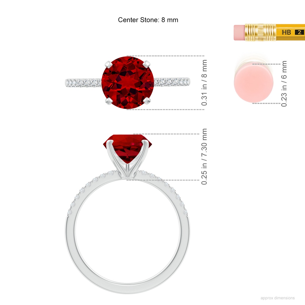 8mm Labgrown Lab-Grown Peg Head Round Ruby Classic Engagement Ring in White Gold ruler