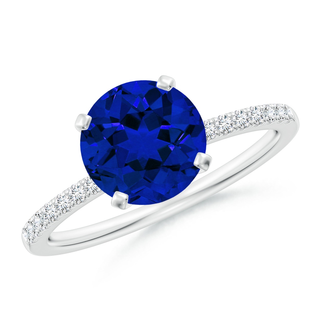 8mm Labgrown Lab-Grown Peg Head Round Blue Sapphire Classic Engagement Ring in White Gold