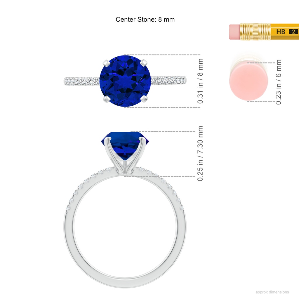8mm Labgrown Lab-Grown Peg Head Round Blue Sapphire Classic Engagement Ring in White Gold ruler