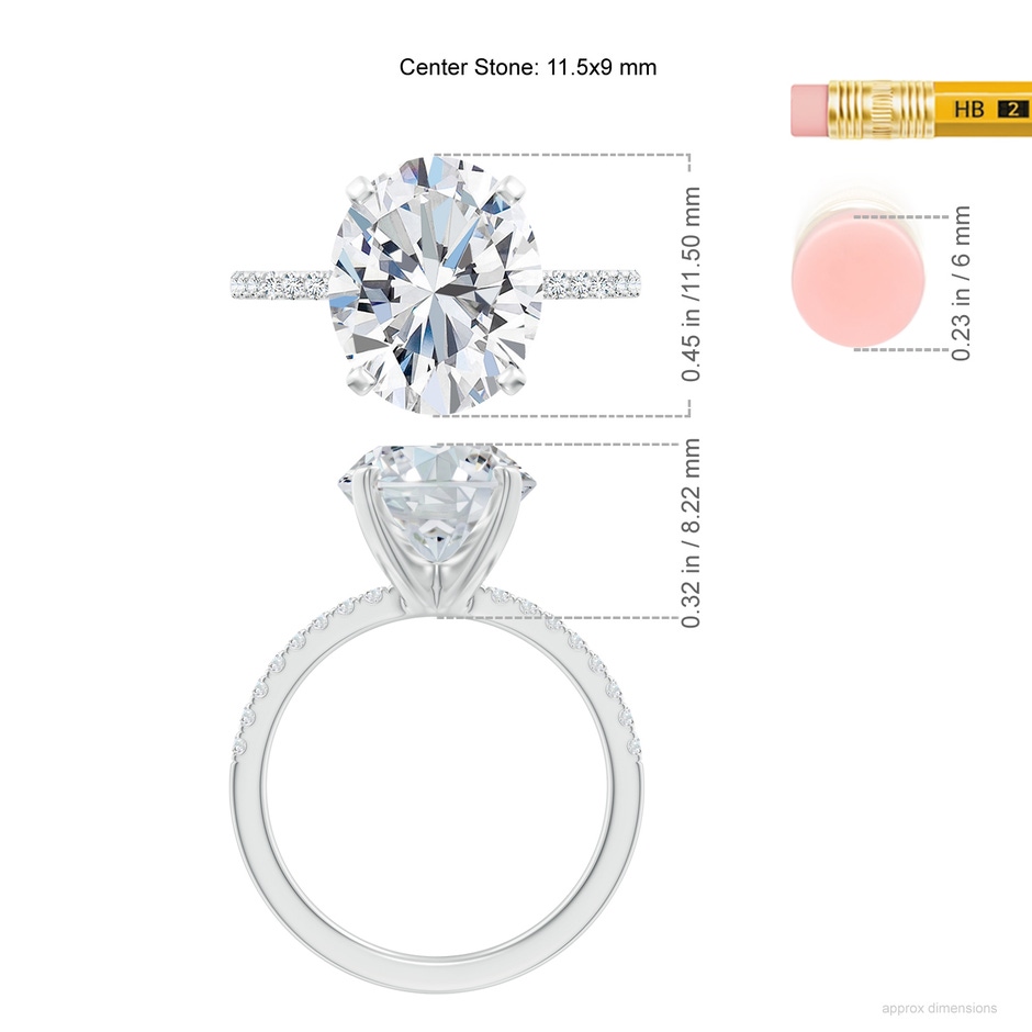 11.5x9mm FGVS Lab-Grown Peg Head Oval Diamond Classic Engagement Ring in P950 Platinum ruler