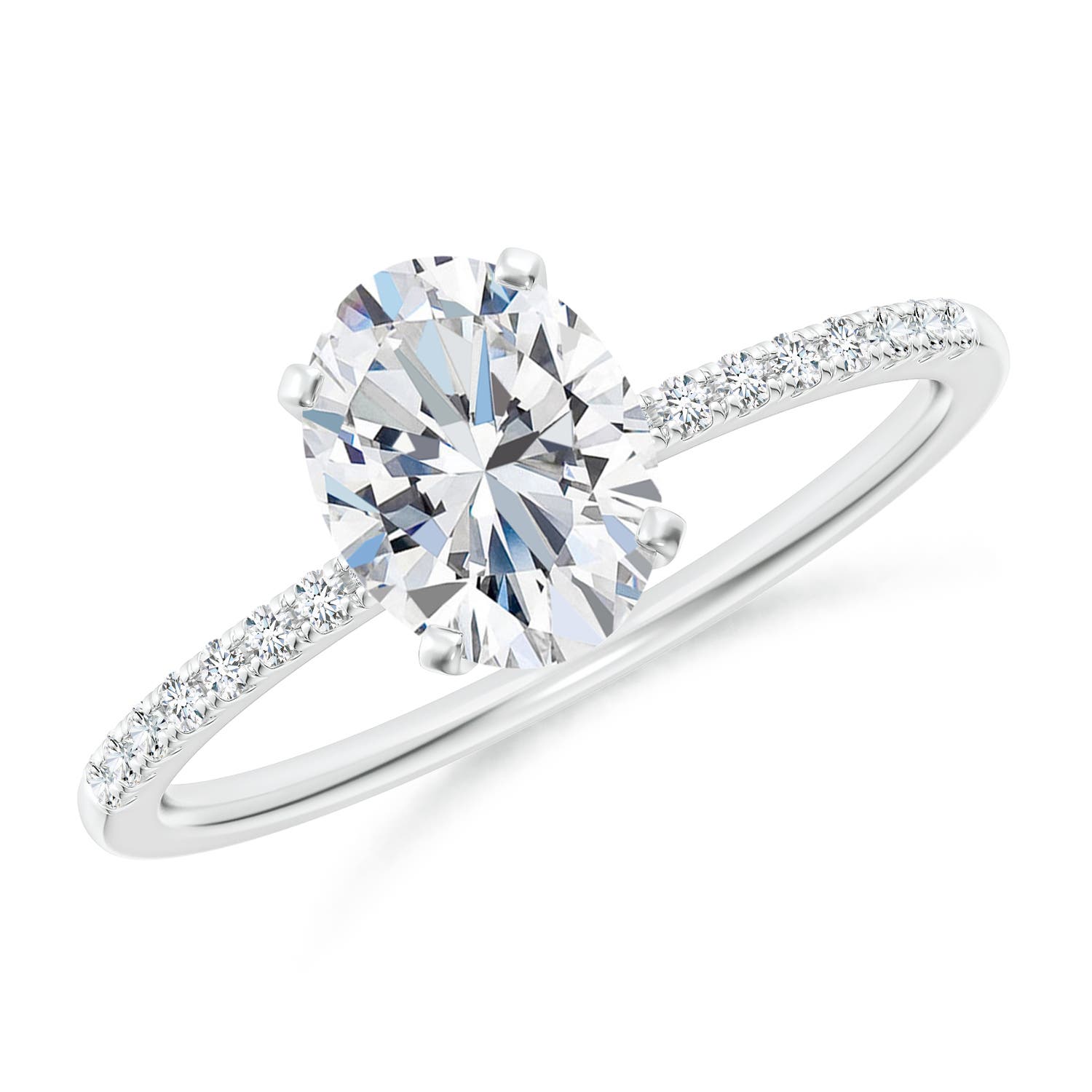 8x6mm FGVS Lab-Grown Peg Head Oval Diamond Classic Engagement Ring in 18K White Gold