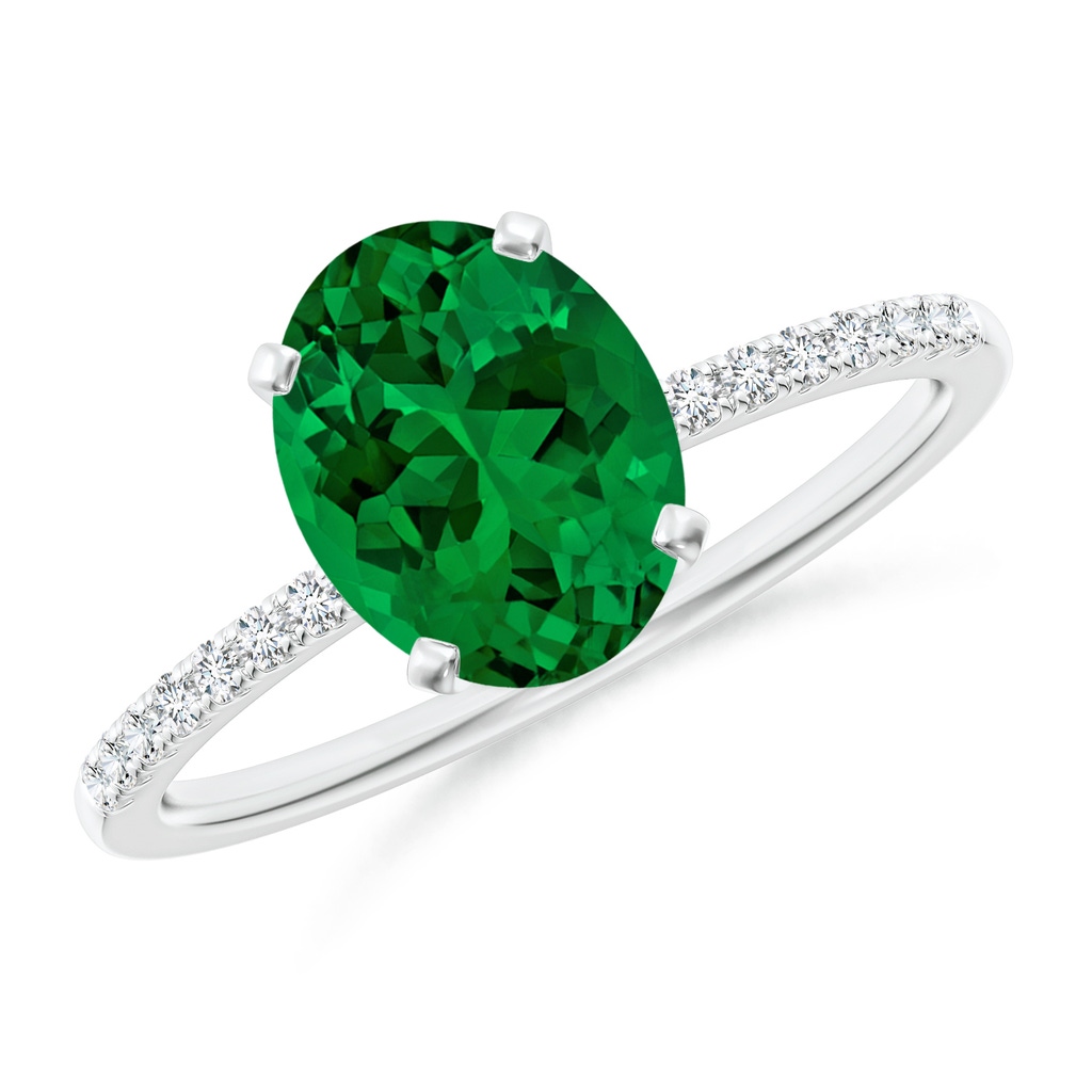 9x7mm Labgrown Lab-Grown Peg Head Oval Emerald Classic Engagement Ring in White Gold