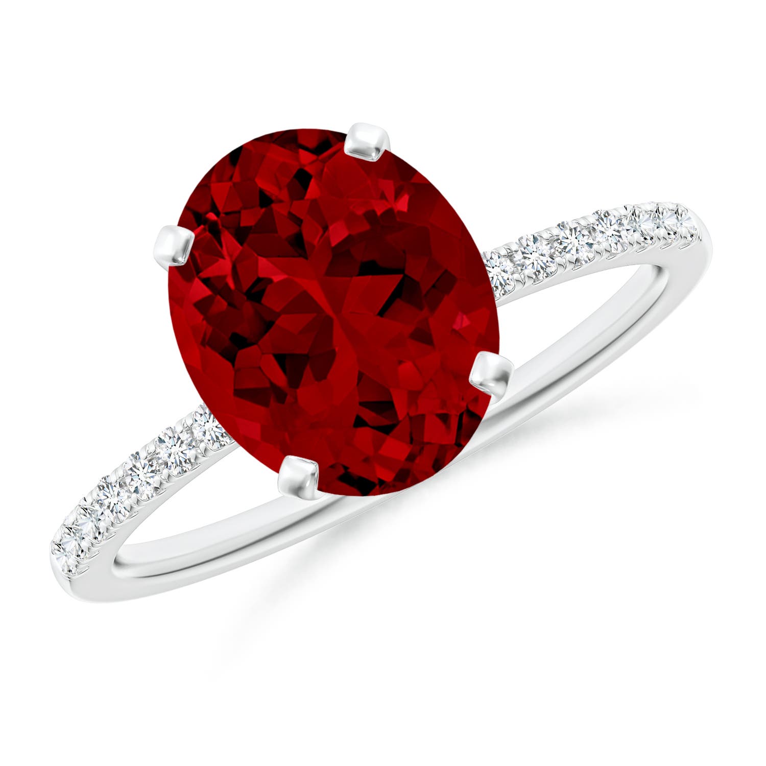10x8mm Labgrown Lab-Grown Peg Head Oval Ruby Classic Engagement Ring in 18CT White Gold