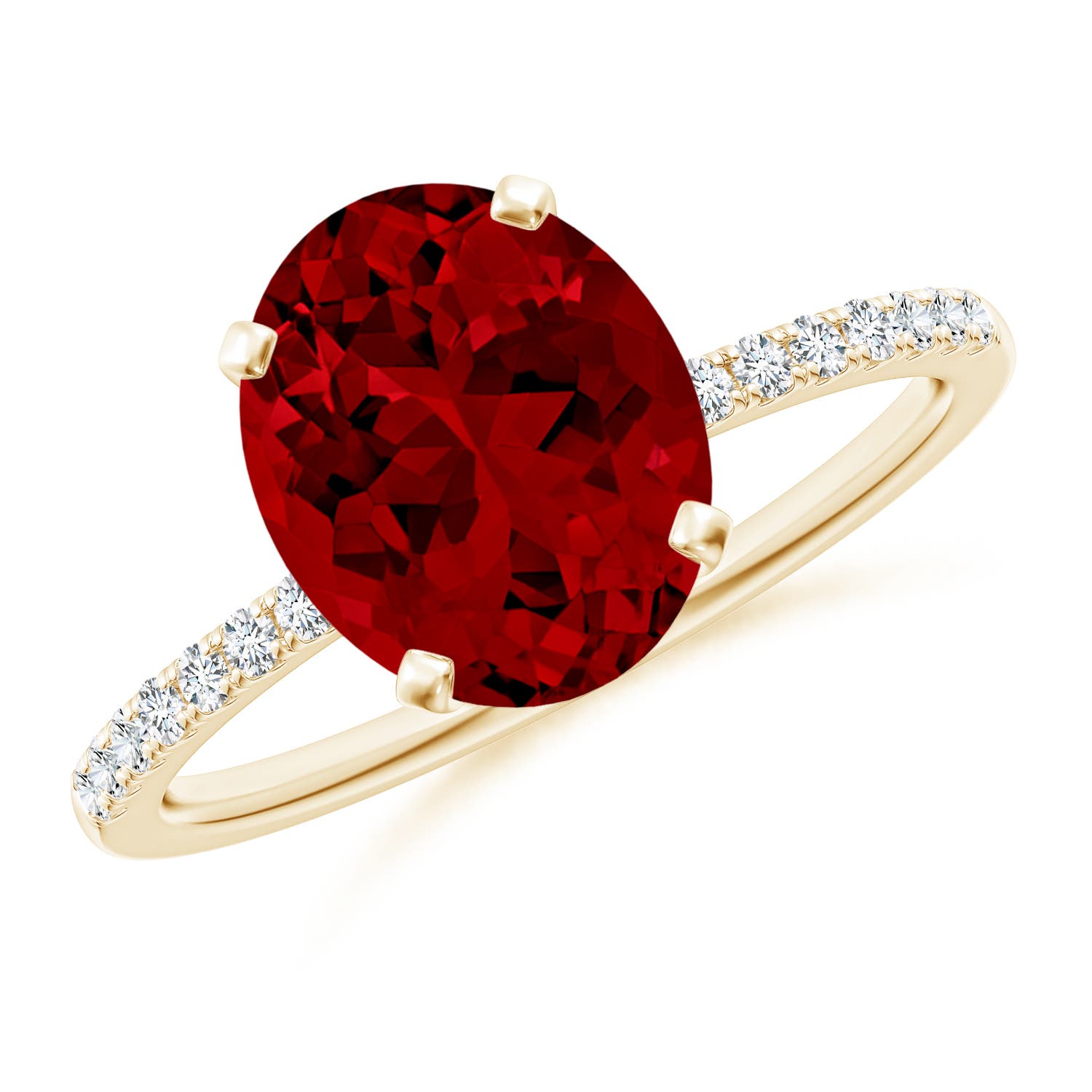 10x8mm Labgrown Lab-Grown Peg Head Oval Ruby Classic Engagement Ring in Yellow Gold