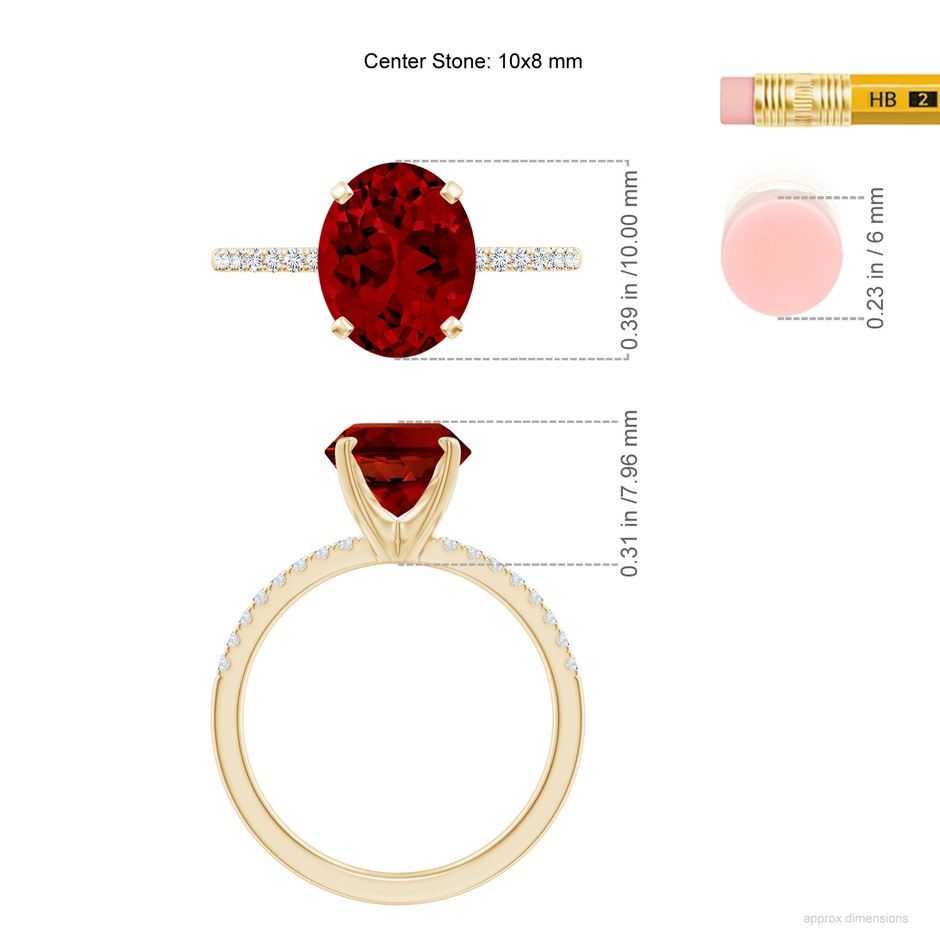 10x8mm Labgrown Lab-Grown Peg Head Oval Ruby Classic Engagement Ring in Yellow Gold ruler