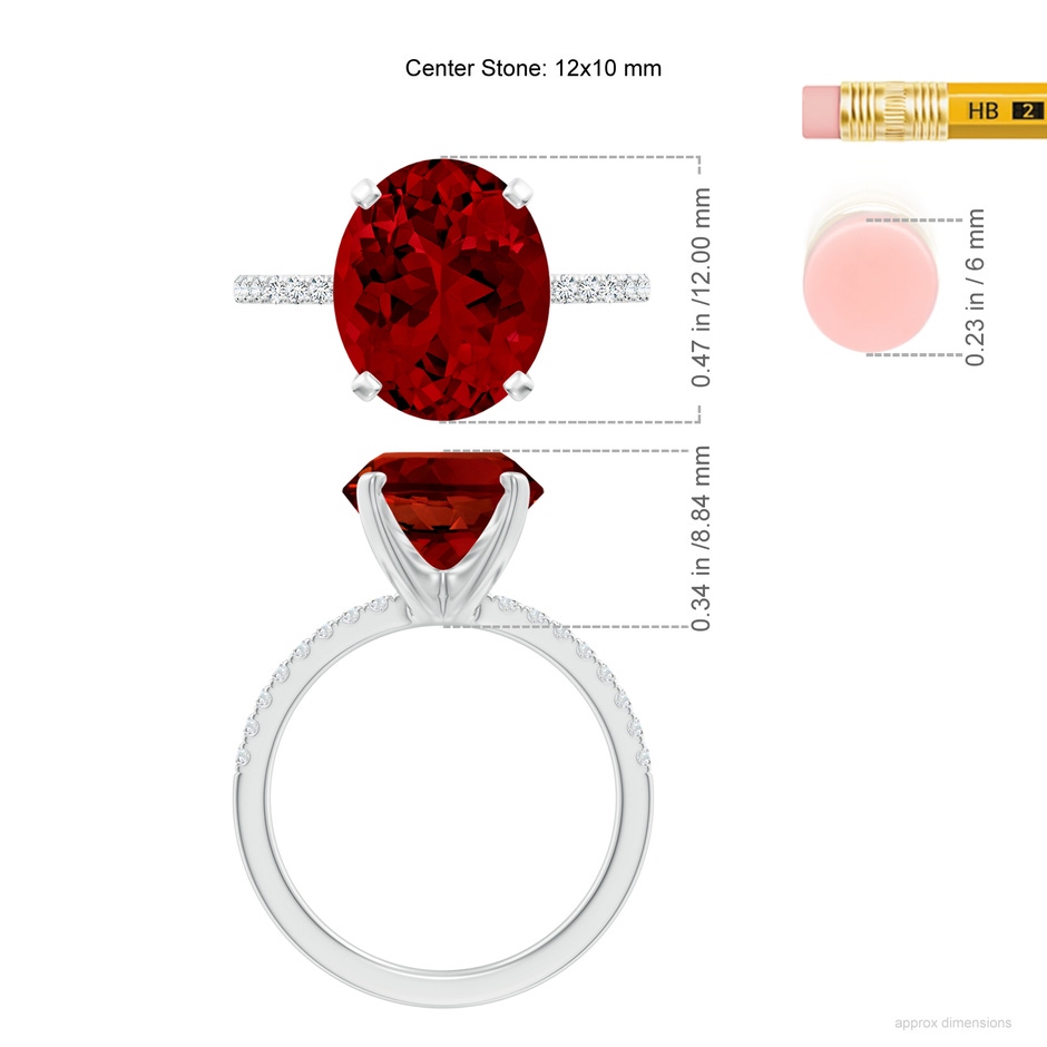 12x10mm Labgrown Lab-Grown Peg Head Oval Ruby Classic Engagement Ring in 18K White Gold ruler