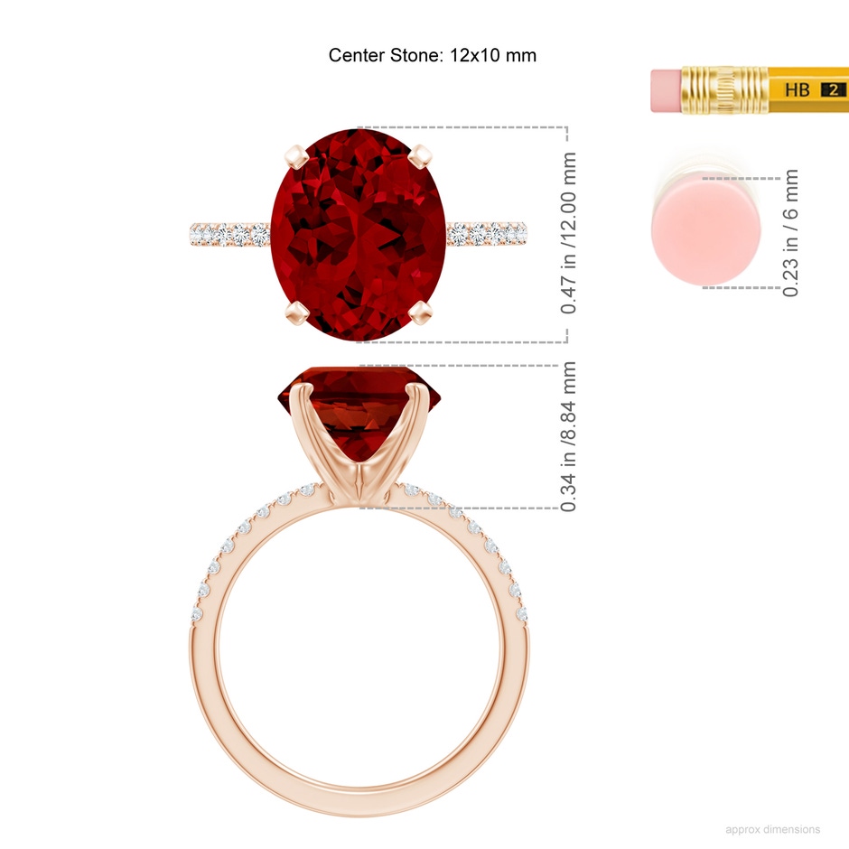 12x10mm Labgrown Lab-Grown Peg Head Oval Ruby Classic Engagement Ring in Rose Gold ruler