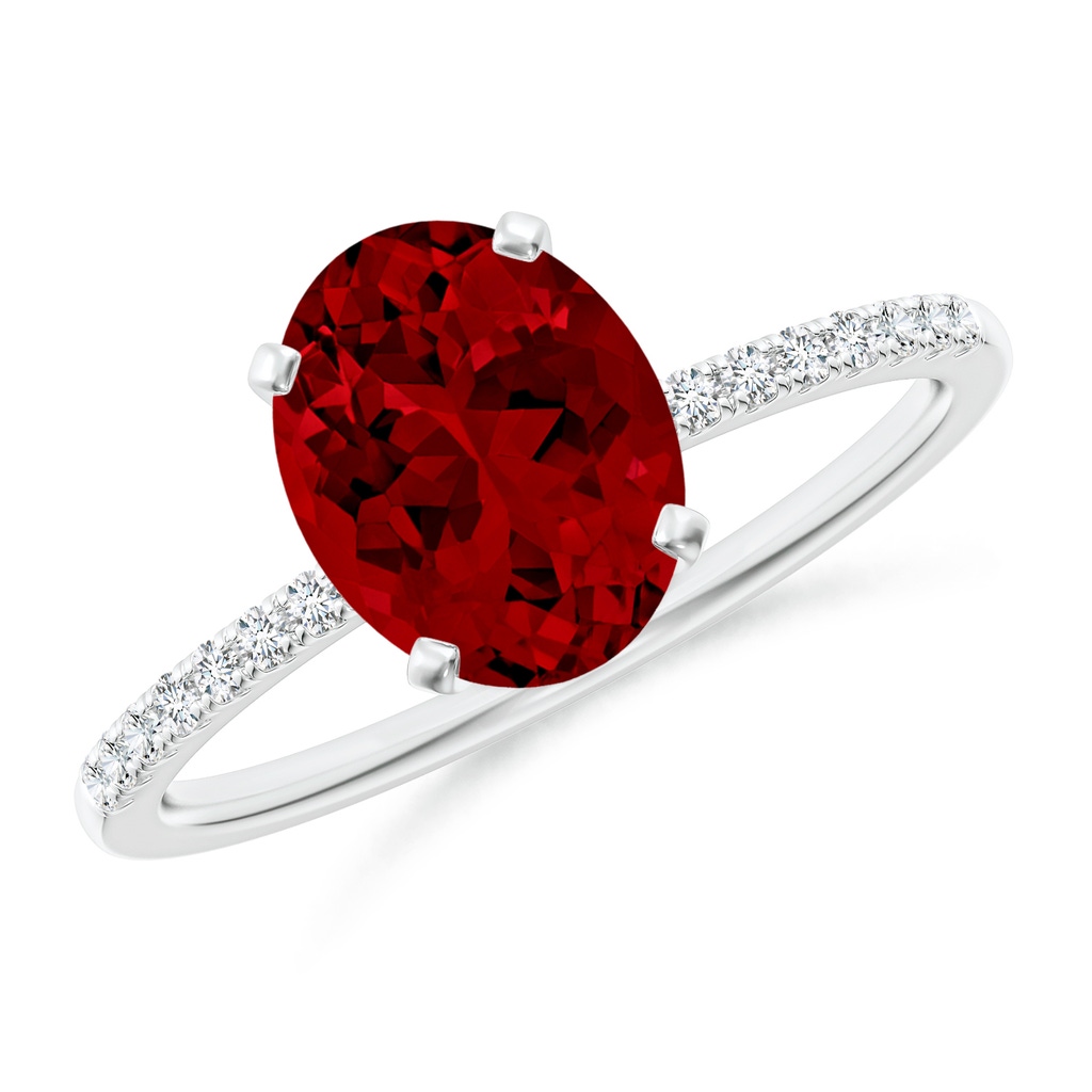 9x7mm Labgrown Lab-Grown Peg Head Oval Ruby Classic Engagement Ring in White Gold
