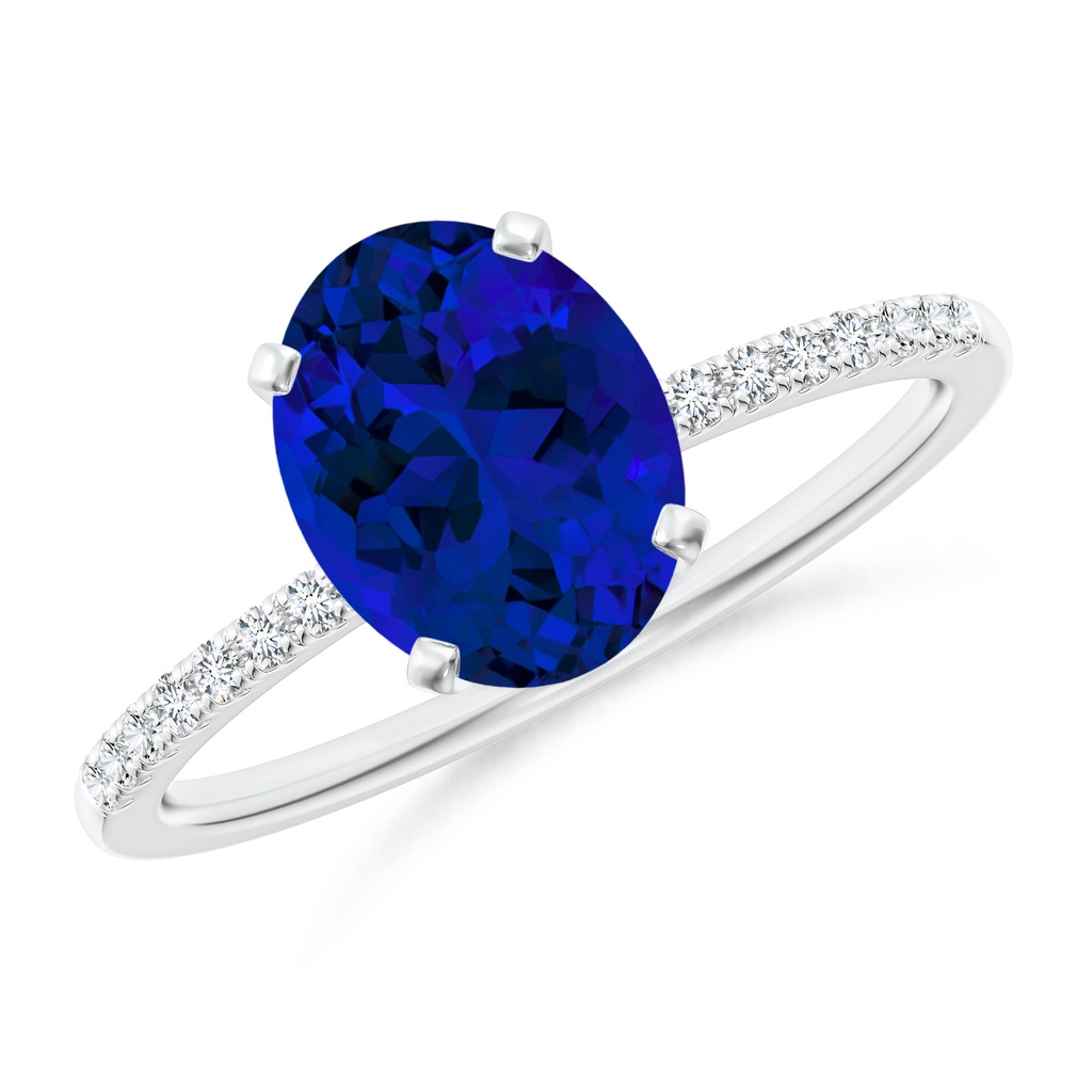 9x7mm Labgrown Lab-Grown Peg Head Oval Blue Sapphire Classic Engagement Ring in White Gold