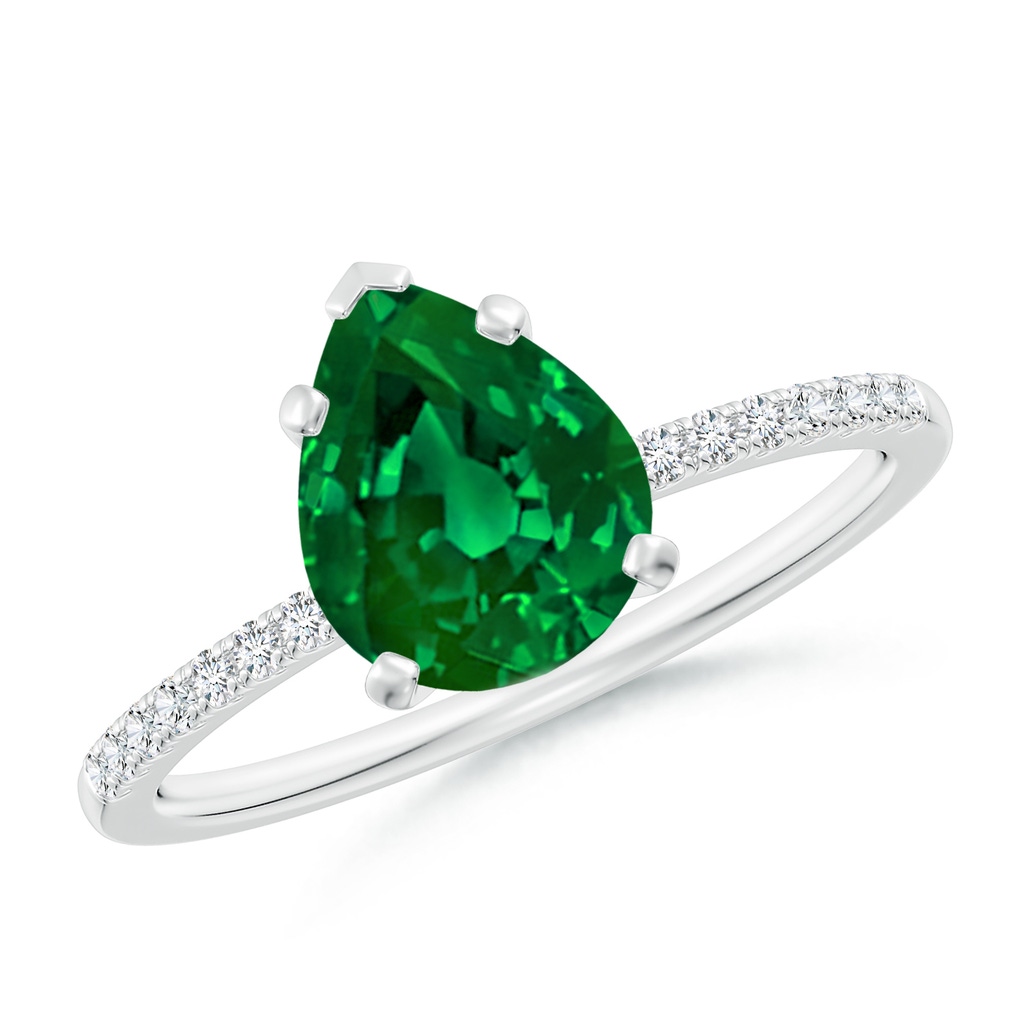 9x7mm Labgrown Lab-Grown Peg Head Pear Emerald Classic Engagement Ring in White Gold