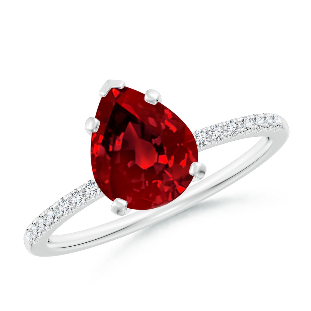 9x7mm Labgrown Lab-Grown Peg Head Pear Ruby Classic Engagement Ring in White Gold