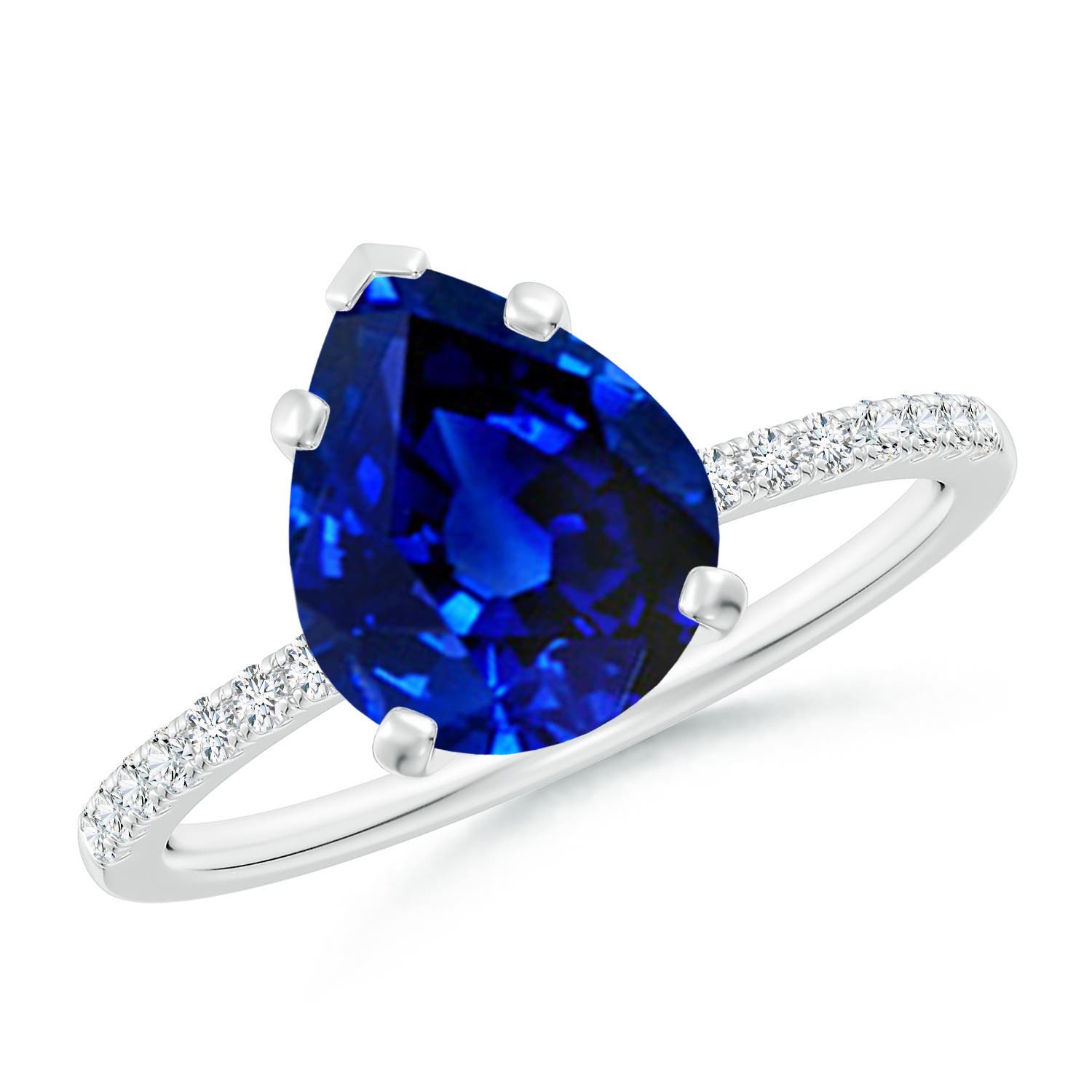 10x8mm Labgrown Lab-Grown Peg Head Pear Blue Sapphire Classic Engagement Ring in White Gold