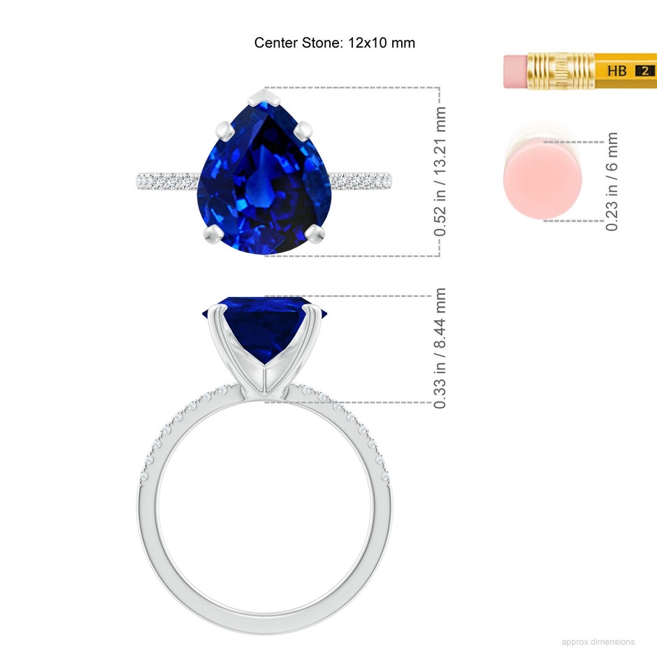 12x10mm Labgrown Lab-Grown Peg Head Pear Blue Sapphire Classic Engagement Ring in P950 Platinum ruler