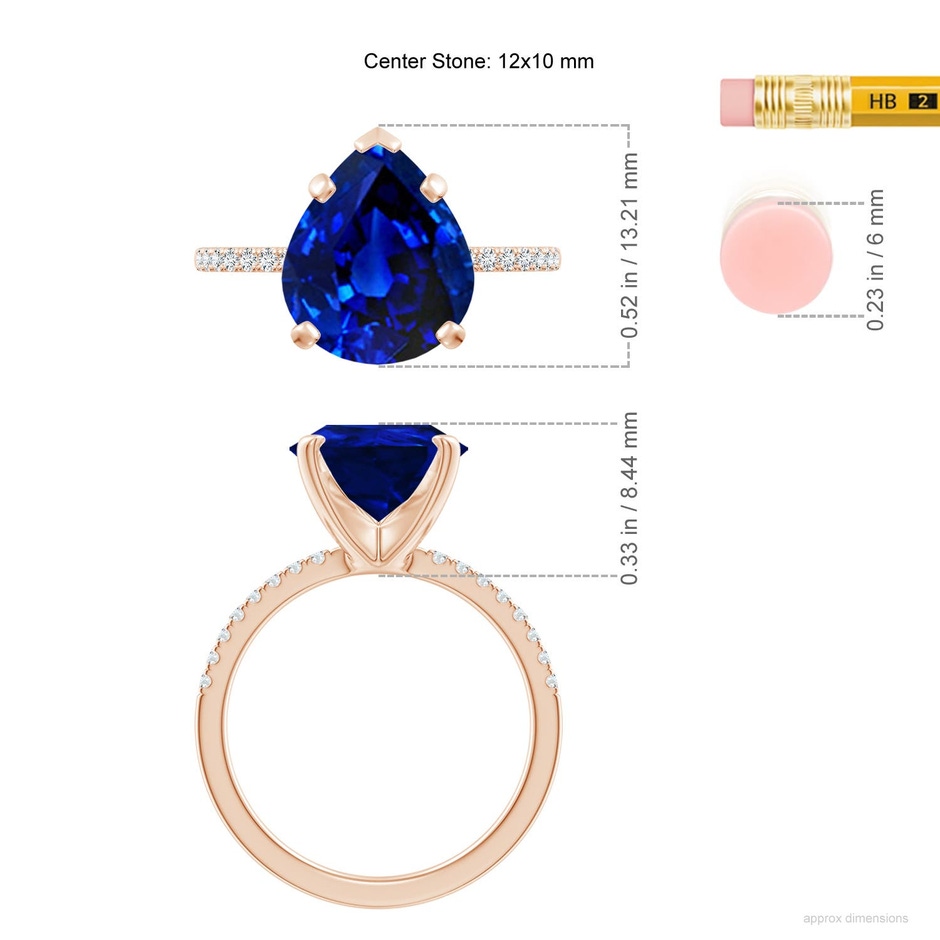 12x10mm Labgrown Lab-Grown Peg Head Pear Blue Sapphire Classic Engagement Ring in Rose Gold ruler