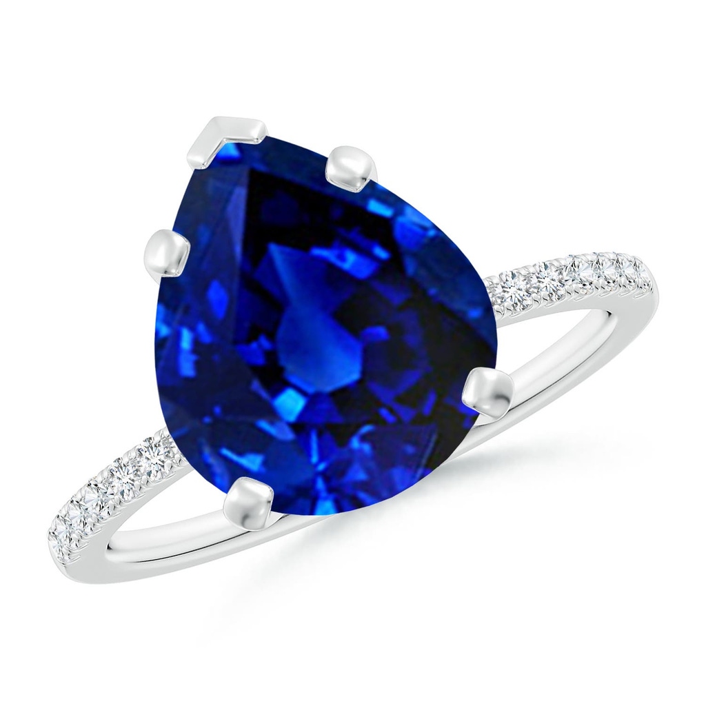 12x10mm Labgrown Lab-Grown Peg Head Pear Blue Sapphire Classic Engagement Ring in White Gold