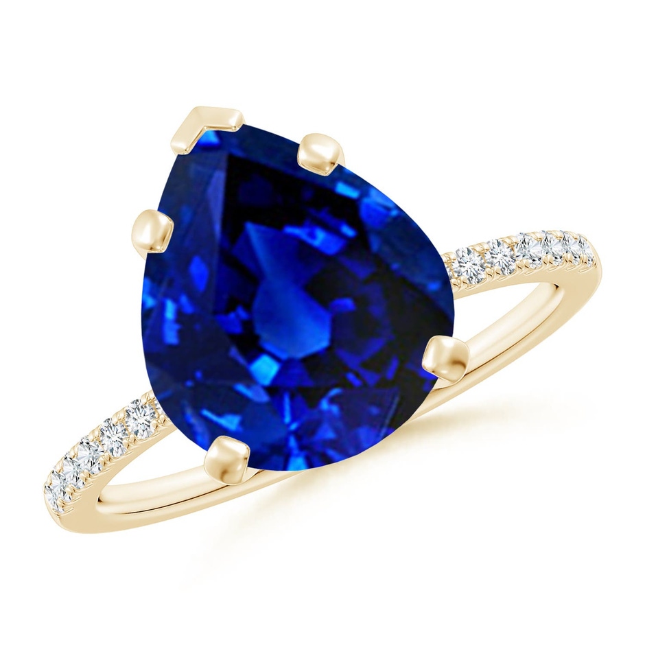 12x10mm Labgrown Lab-Grown Peg Head Pear Blue Sapphire Classic Engagement Ring in Yellow Gold 
