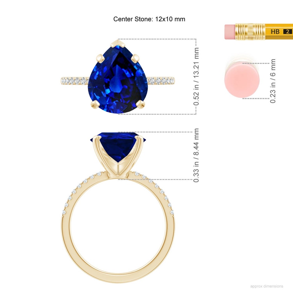 12x10mm Labgrown Lab-Grown Peg Head Pear Blue Sapphire Classic Engagement Ring in Yellow Gold ruler