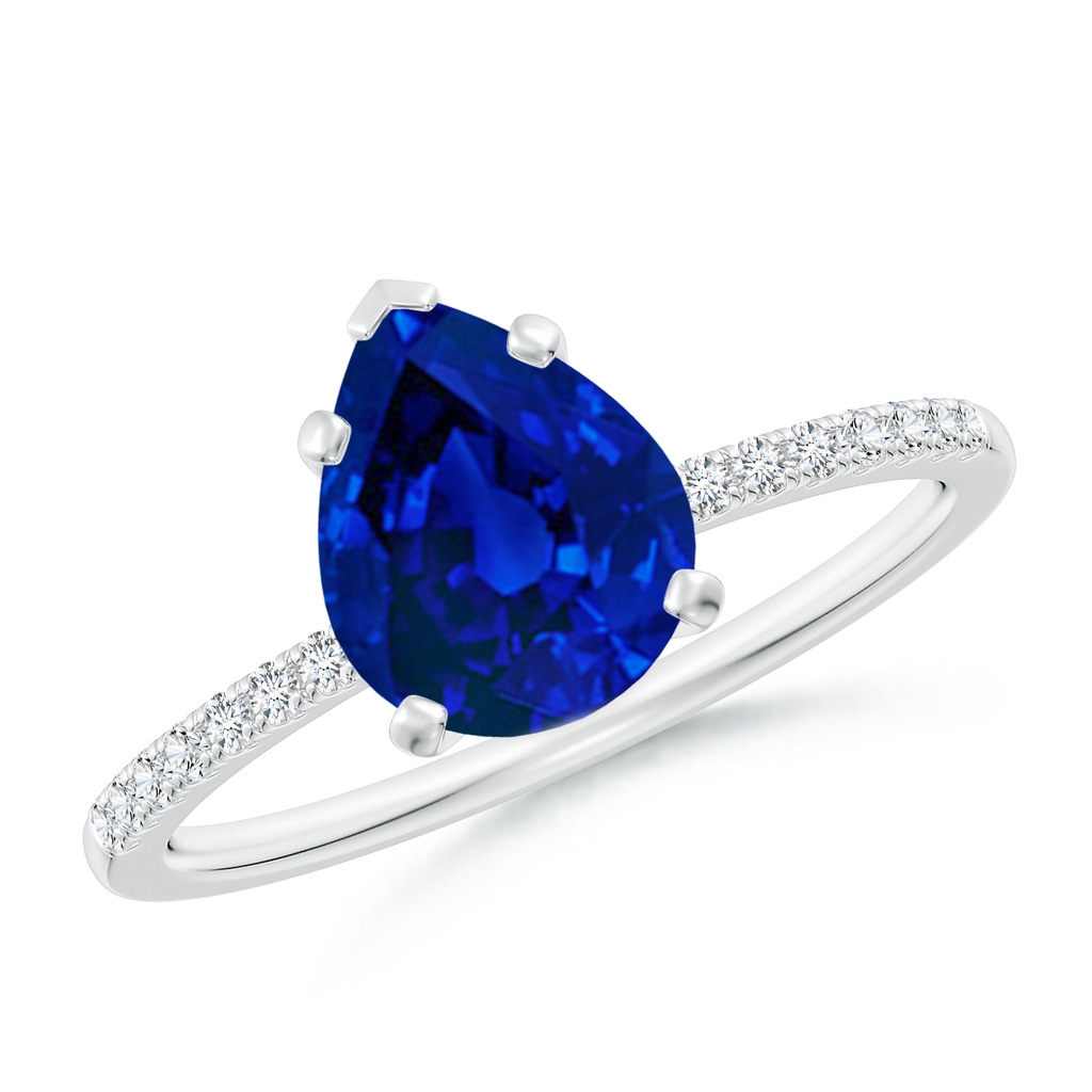 9x7mm Labgrown Lab-Grown Peg Head Pear Blue Sapphire Classic Engagement Ring in White Gold