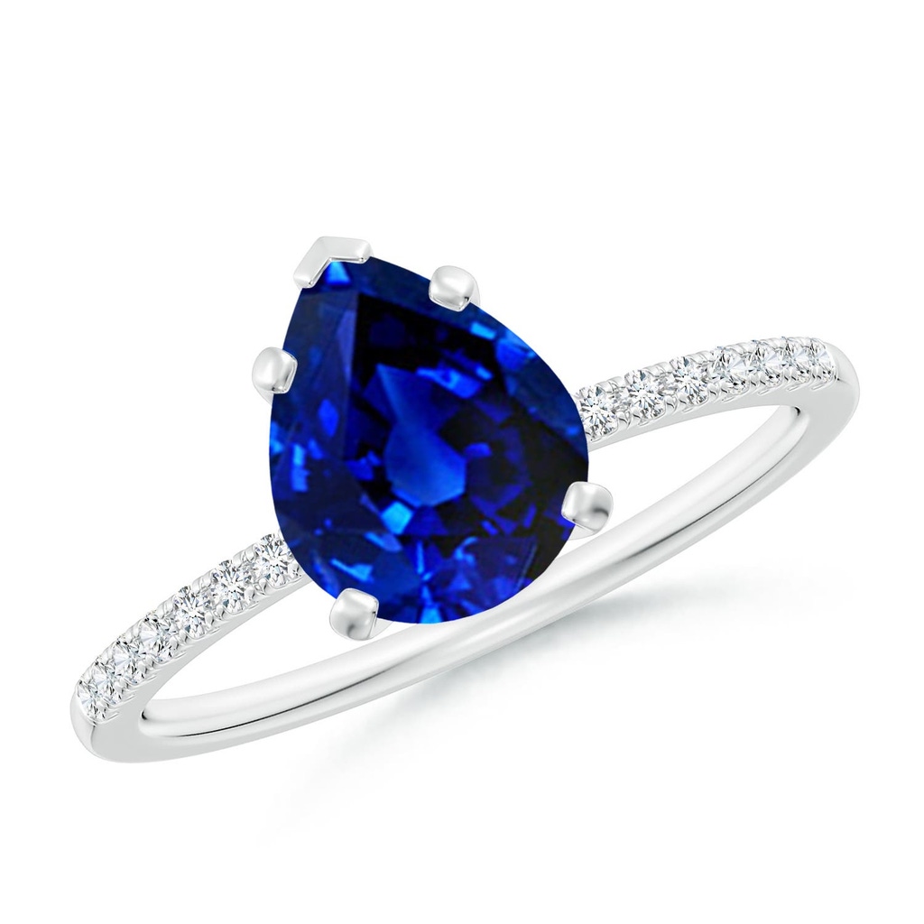 9x7mm Labgrown Lab-Grown Peg Head Pear Blue Sapphire Classic Engagement Ring in White Gold